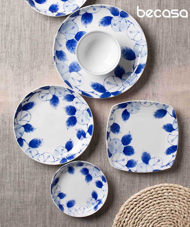 Becasa Pocelain-Camellia blue and white dinner set