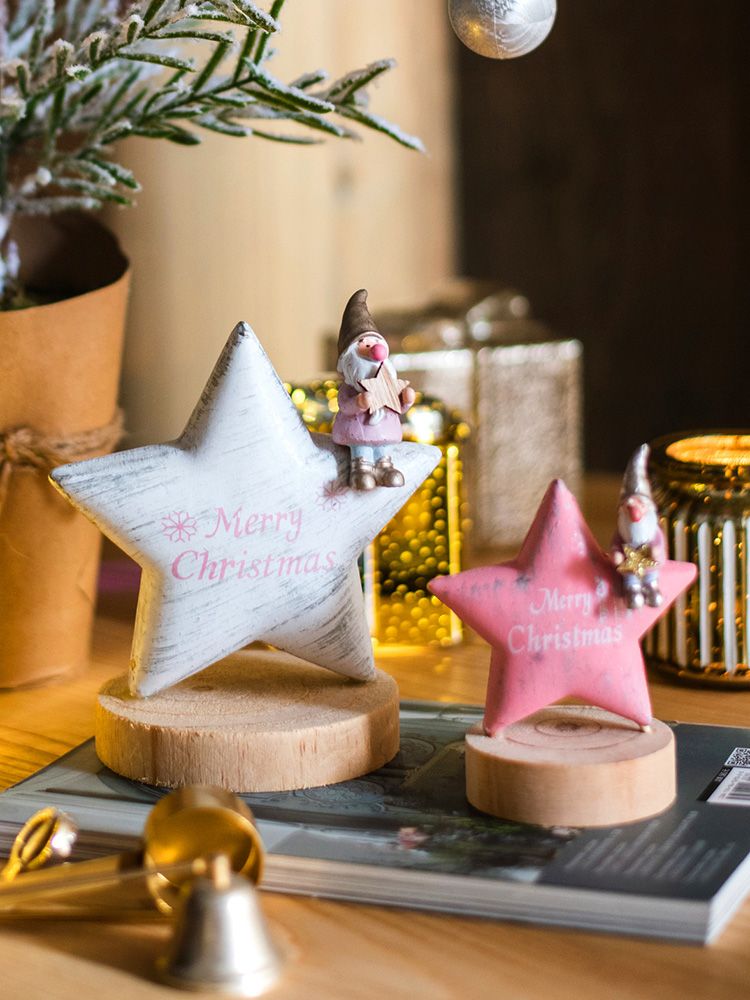 Solid Wood Pink Star Show Window Decoration