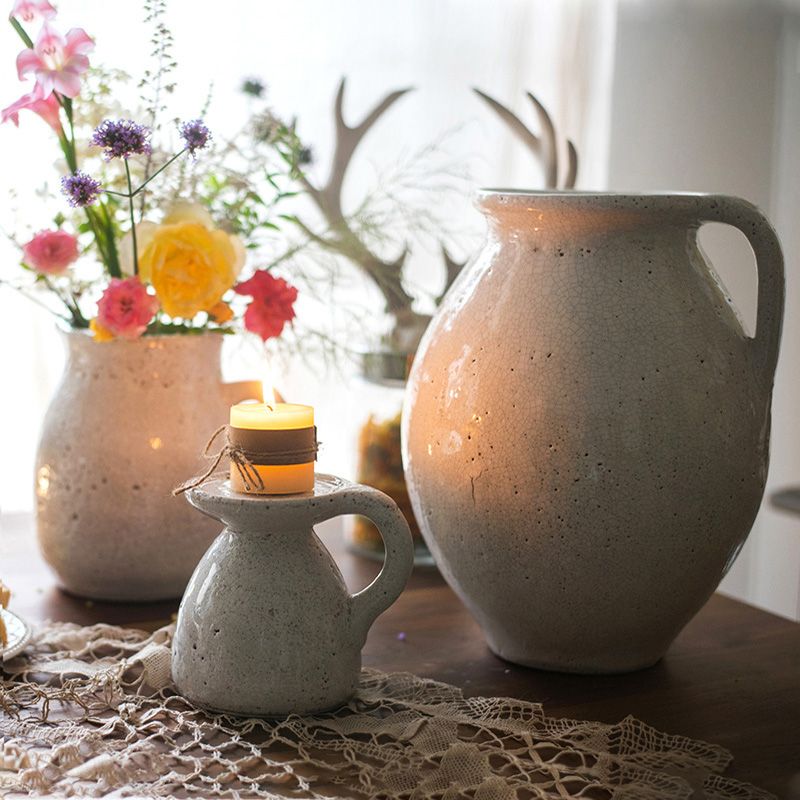 French Country Style Ceramic Kettle Shaped Candle Holder