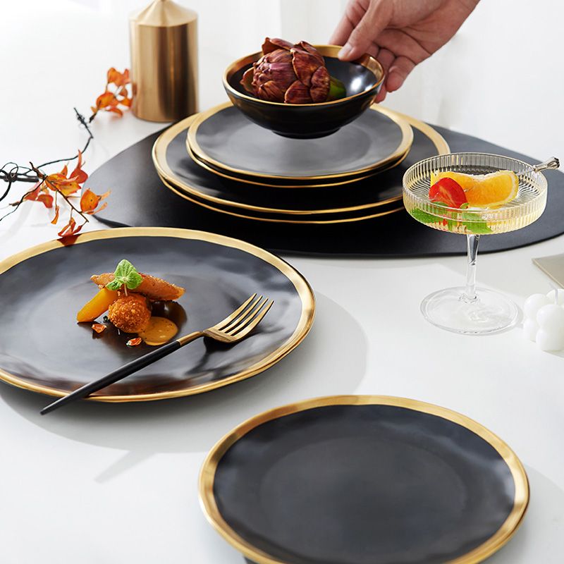 European-style gold-rimmed dinner plate